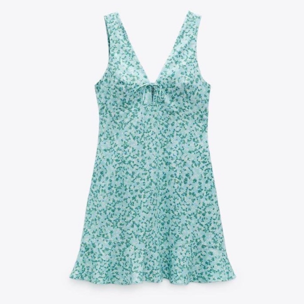 NWT Zara Green Floral Mini Dress M